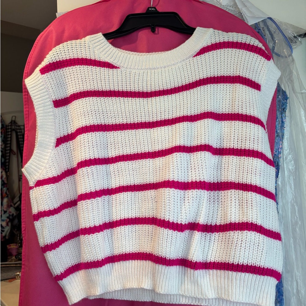TCEC White and Pink Striped Blouse
